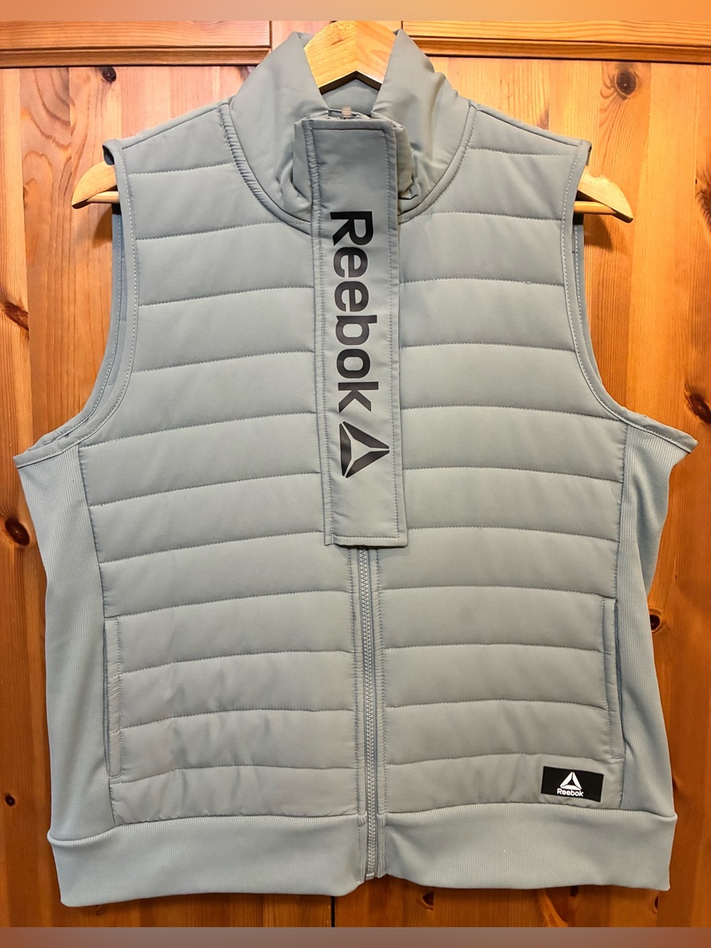 Reebok Getaway Quilted Puffer Vest Jacket Sage Green Zip Up Womens XL